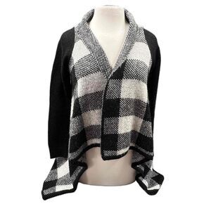 Pink Rose Cardigan‎ Sweater Women S Black White Plaid Open Front Asymmetric Hem